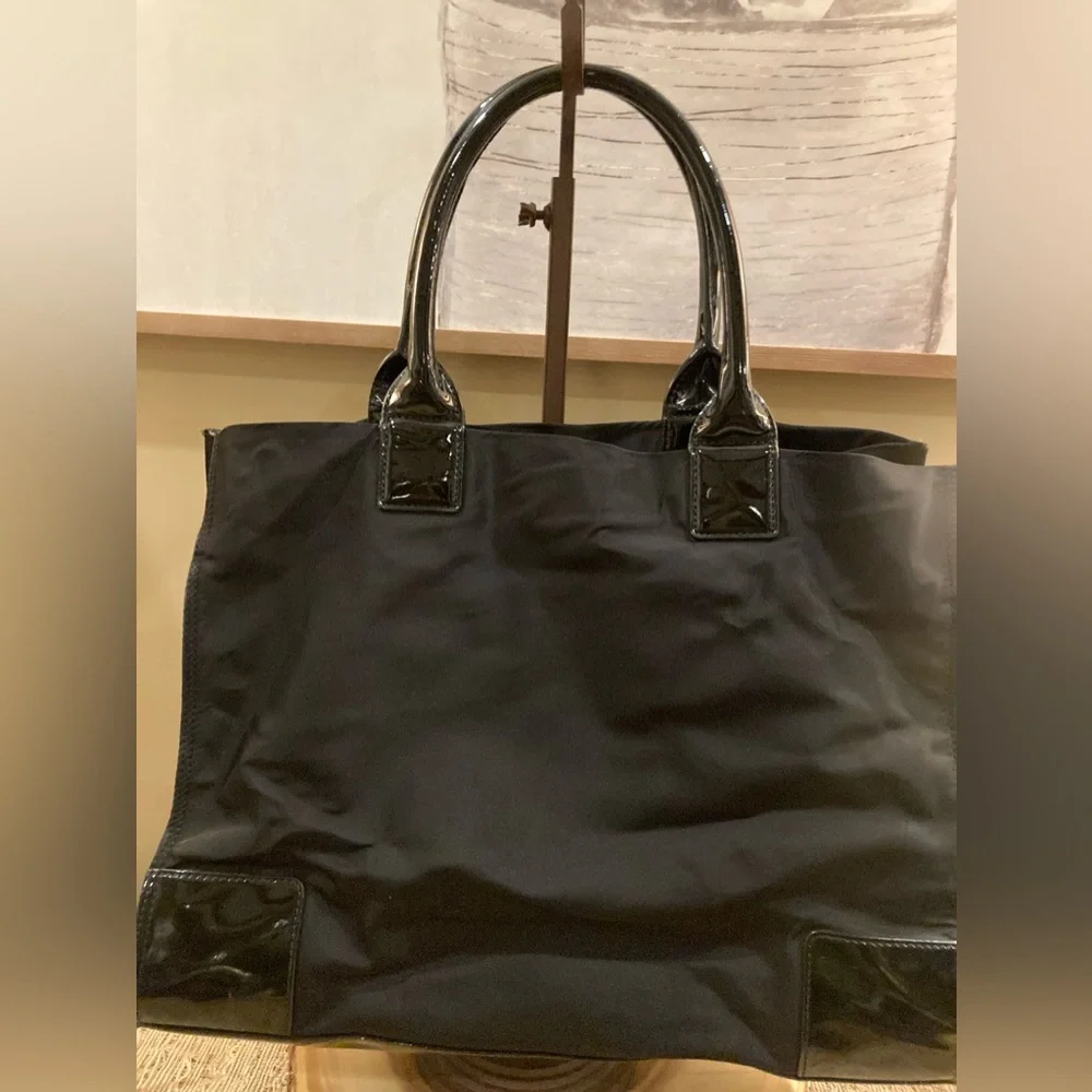Tory Burch Large Black Patent Leather & Nylon Ella Tote Bag Purse!!‎